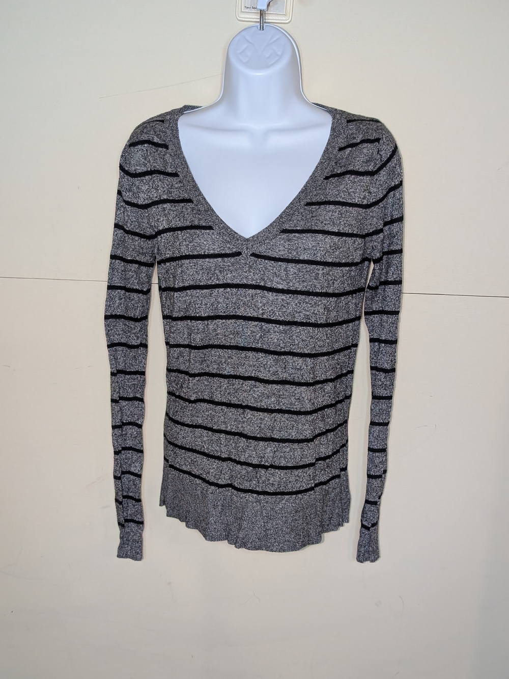 Mossino V Neck Sweater Gray with Black Stripes